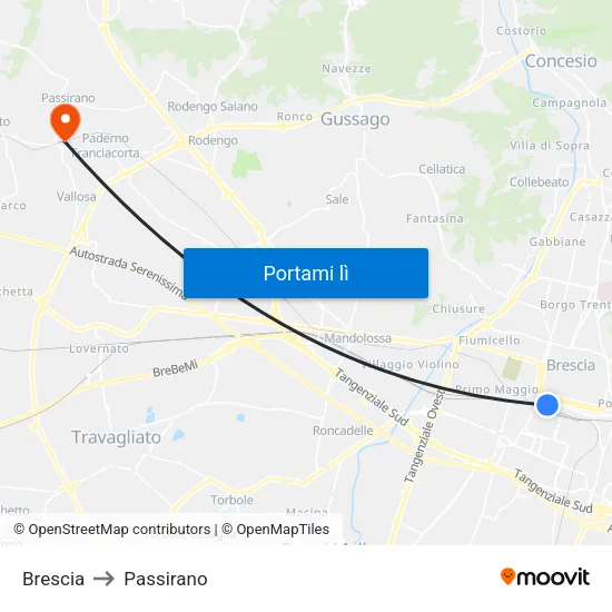 Brescia to Passirano map