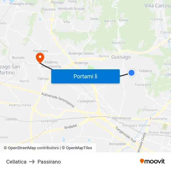 Cellatica to Passirano map