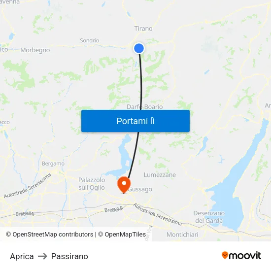 Aprica to Passirano map
