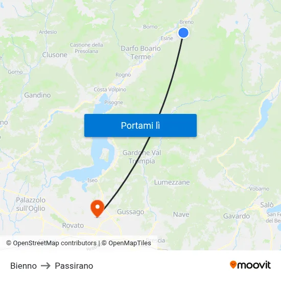 Bienno to Passirano map