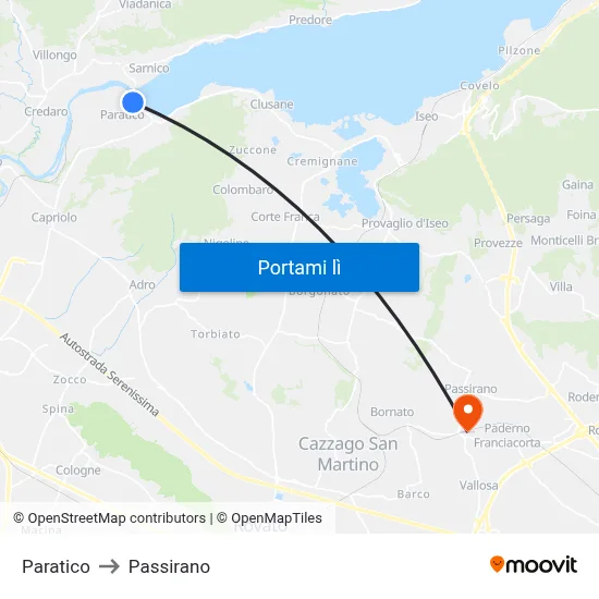 Paratico to Passirano map