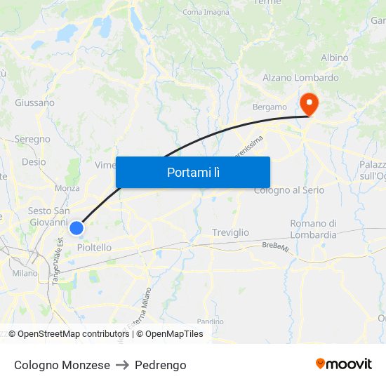 Cologno Monzese to Pedrengo map