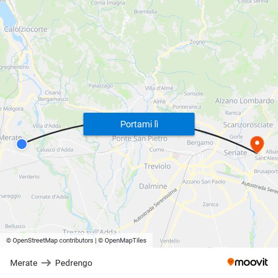 Merate to Pedrengo map