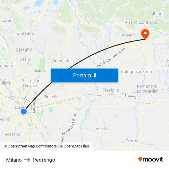 Milano to Pedrengo map