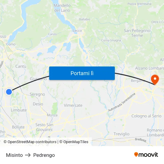 Misinto to Pedrengo map