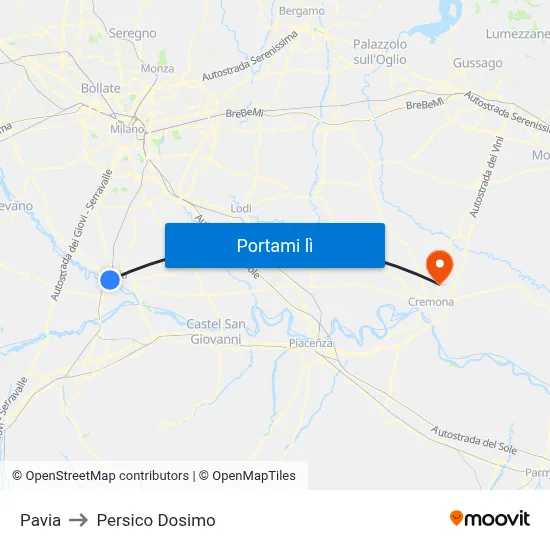 Pavia to Persico Dosimo map