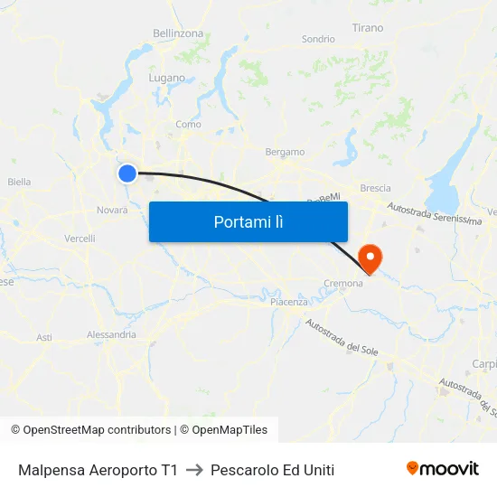 Malpensa Aeroporto T1 to Pescarolo Ed Uniti map