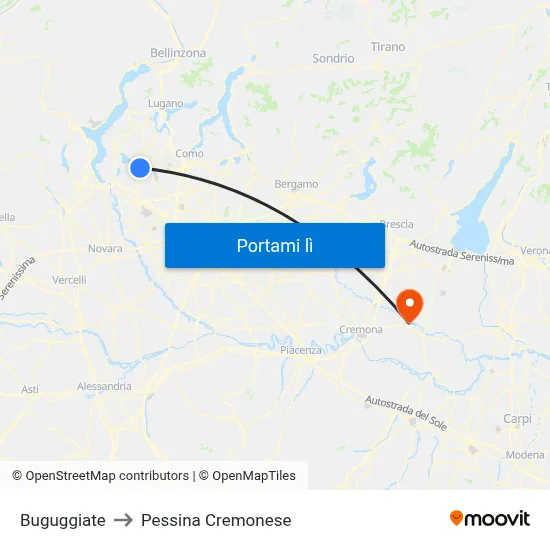 Buguggiate to Pessina Cremonese map