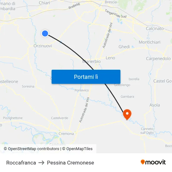 Roccafranca to Pessina Cremonese map