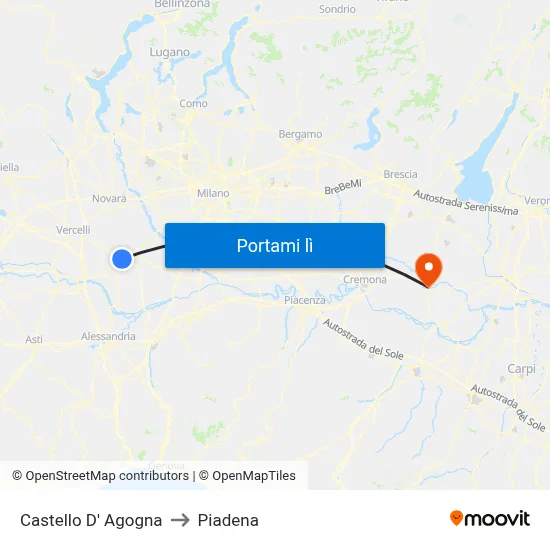 Castello D' Agogna to Piadena map