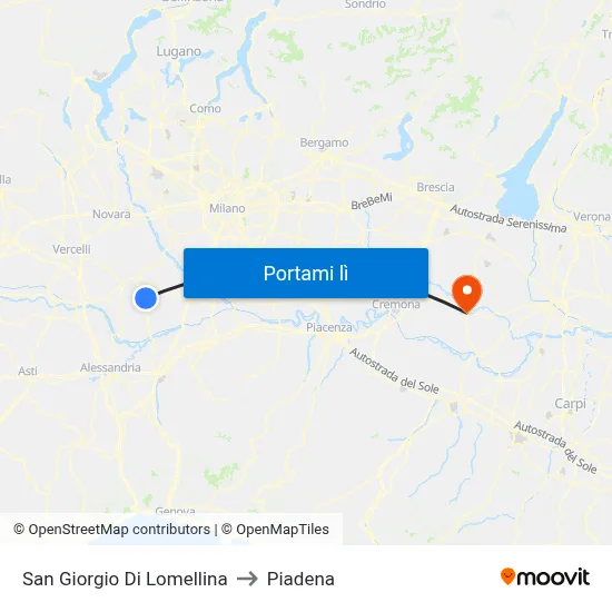San Giorgio Di Lomellina to Piadena map