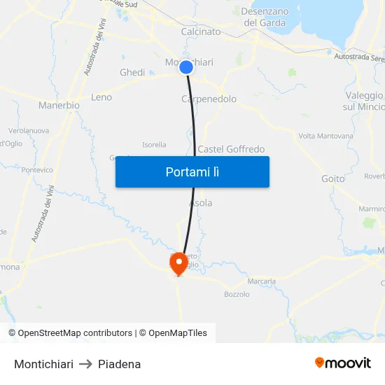 Montichiari to Piadena map
