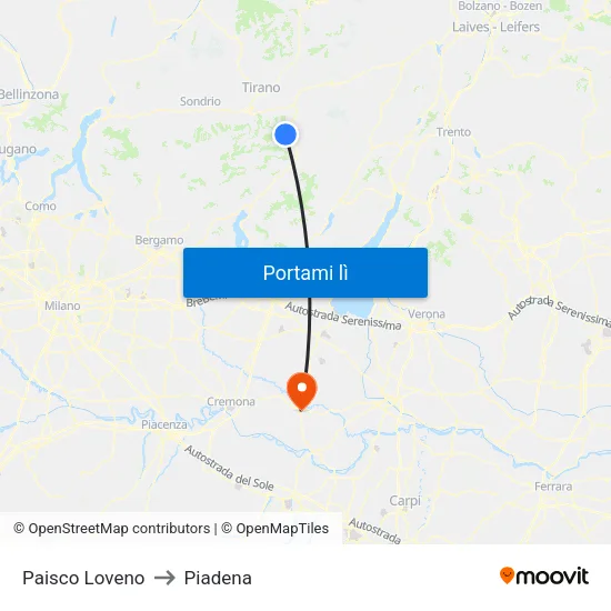 Paisco Loveno to Piadena map