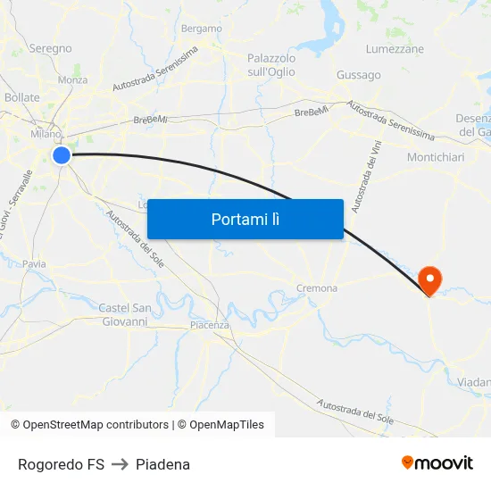 Rogoredo FS to Piadena map