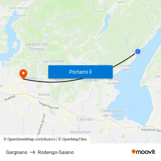 Gargnano to Rodengo-Saiano map