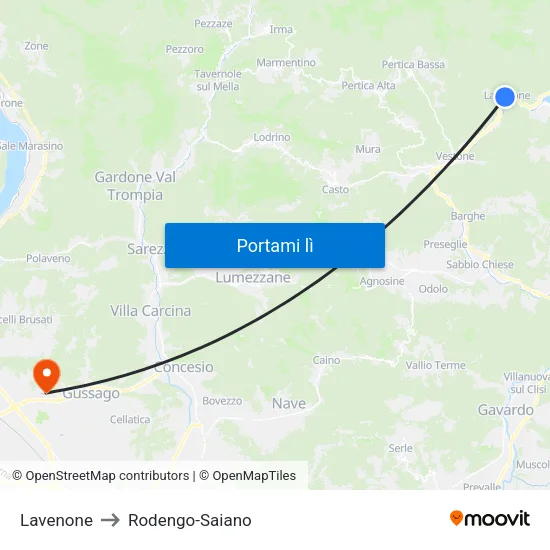Lavenone to Rodengo-Saiano map