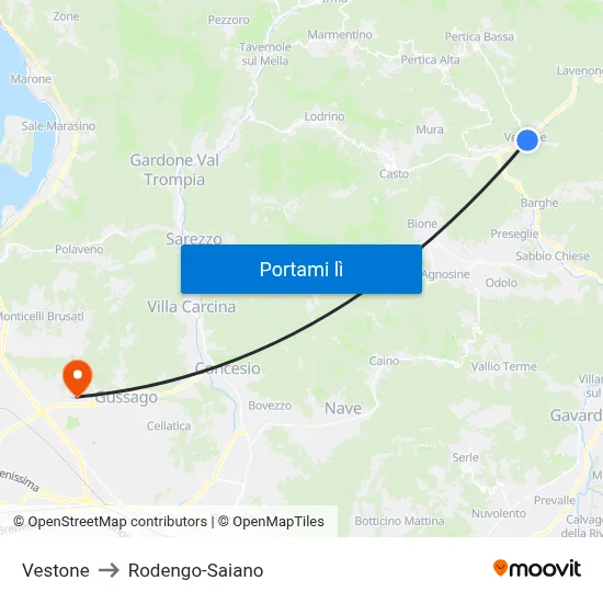 Vestone to Rodengo-Saiano map
