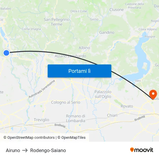 Airuno to Rodengo-Saiano map