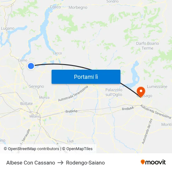 Albese Con Cassano to Rodengo-Saiano map