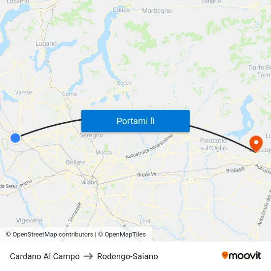 Cardano Al Campo to Rodengo-Saiano map