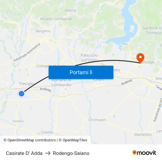Casirate D' Adda to Rodengo-Saiano map