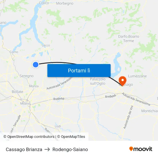 Cassago Brianza to Rodengo-Saiano map