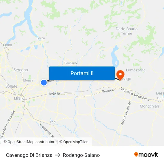 Cavenago Di Brianza to Rodengo-Saiano map