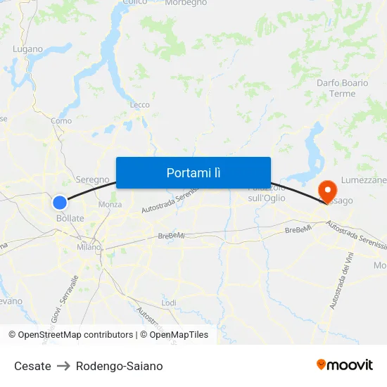 Cesate to Rodengo-Saiano map