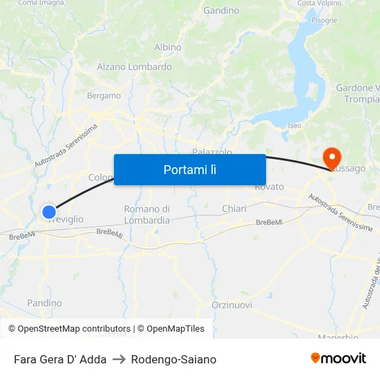 Fara Gera D' Adda to Rodengo-Saiano map