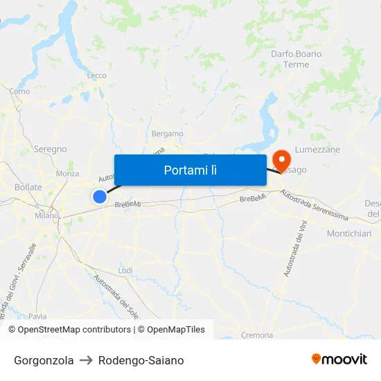 Gorgonzola to Rodengo-Saiano map