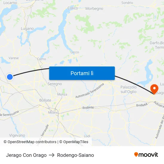 Jerago Con Orago to Rodengo-Saiano map