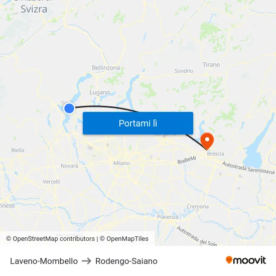 Laveno-Mombello to Rodengo-Saiano map