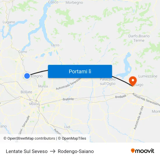Lentate Sul Seveso to Rodengo-Saiano map
