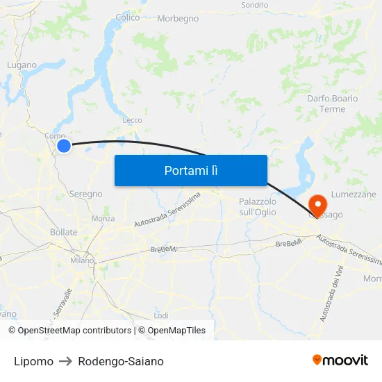 Lipomo to Rodengo-Saiano map