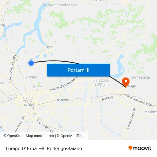 Lurago D' Erba to Rodengo-Saiano map