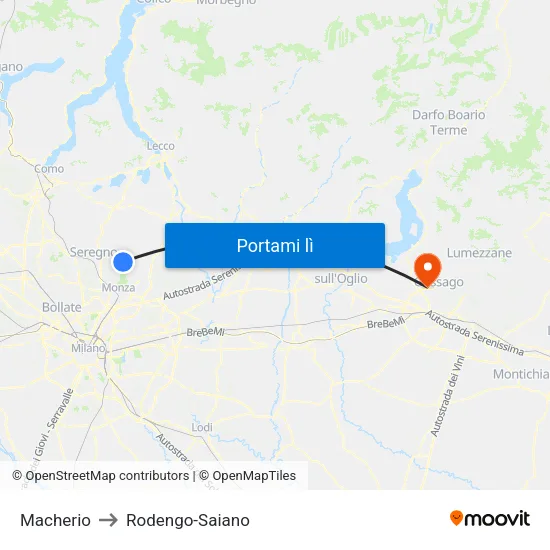 Macherio to Rodengo-Saiano map