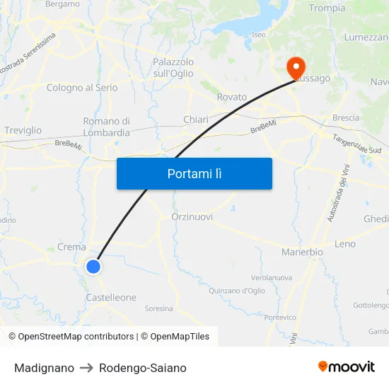 Madignano to Rodengo-Saiano map