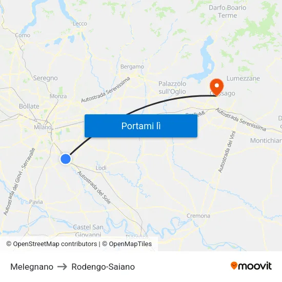 Melegnano to Rodengo-Saiano map