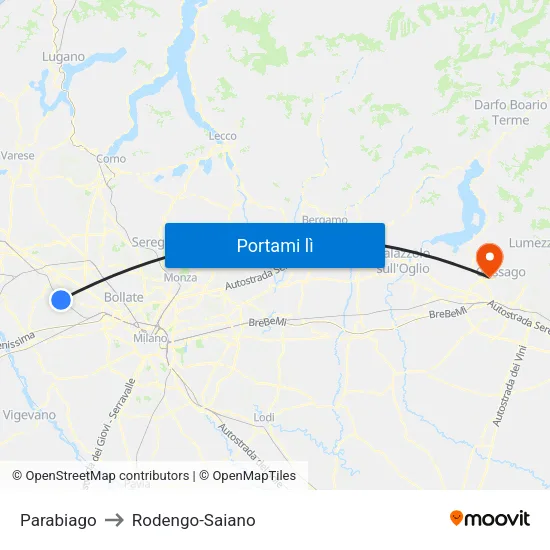 Parabiago to Rodengo-Saiano map