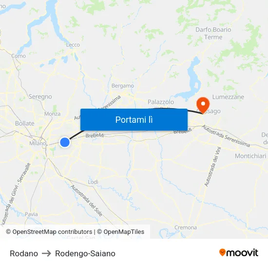 Rodano to Rodengo-Saiano map