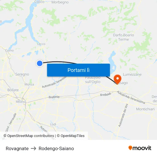 Rovagnate to Rodengo-Saiano map
