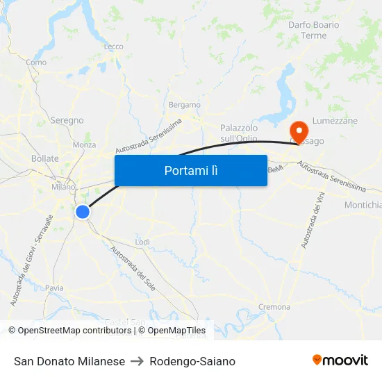 San Donato Milanese to Rodengo-Saiano map