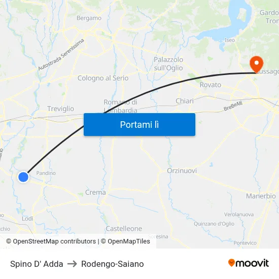 Spino D' Adda to Rodengo-Saiano map
