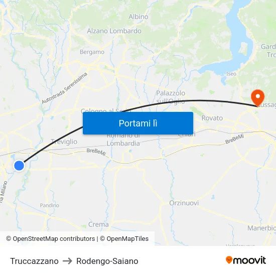 Truccazzano to Rodengo-Saiano map