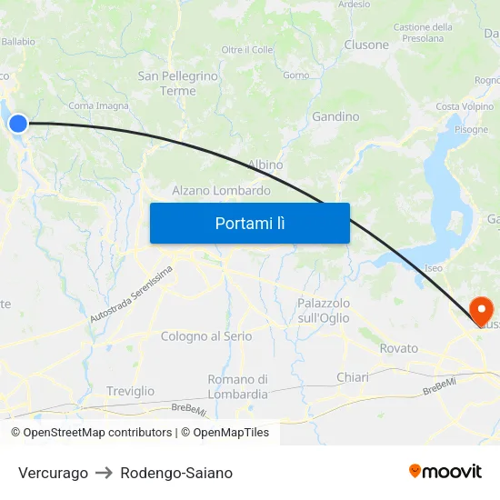 Vercurago to Rodengo-Saiano map