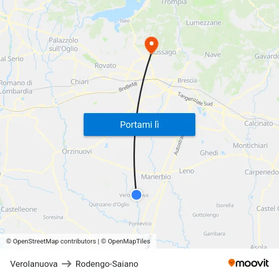 Verolanuova to Rodengo-Saiano map