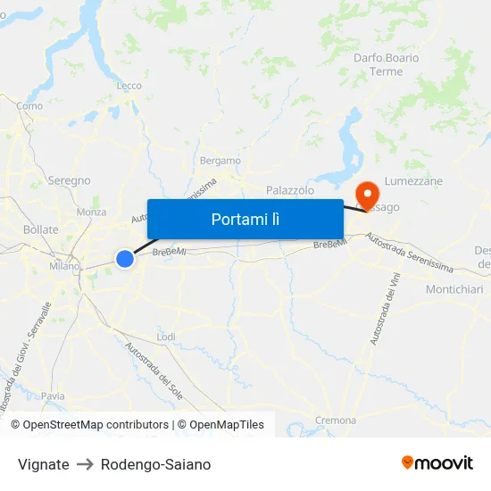 Vignate to Rodengo-Saiano map
