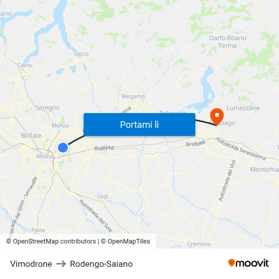 Vimodrone to Rodengo-Saiano map
