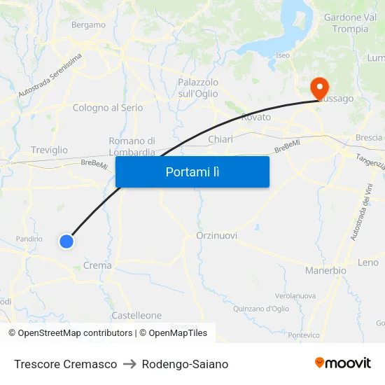 Trescore Cremasco to Rodengo-Saiano map