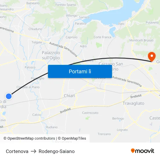 Cortenova to Rodengo-Saiano map
